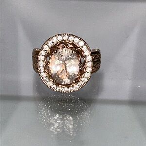 NWOT Genuine Morganite White Topaz Gd Plt Sterling Silver Designer Ring